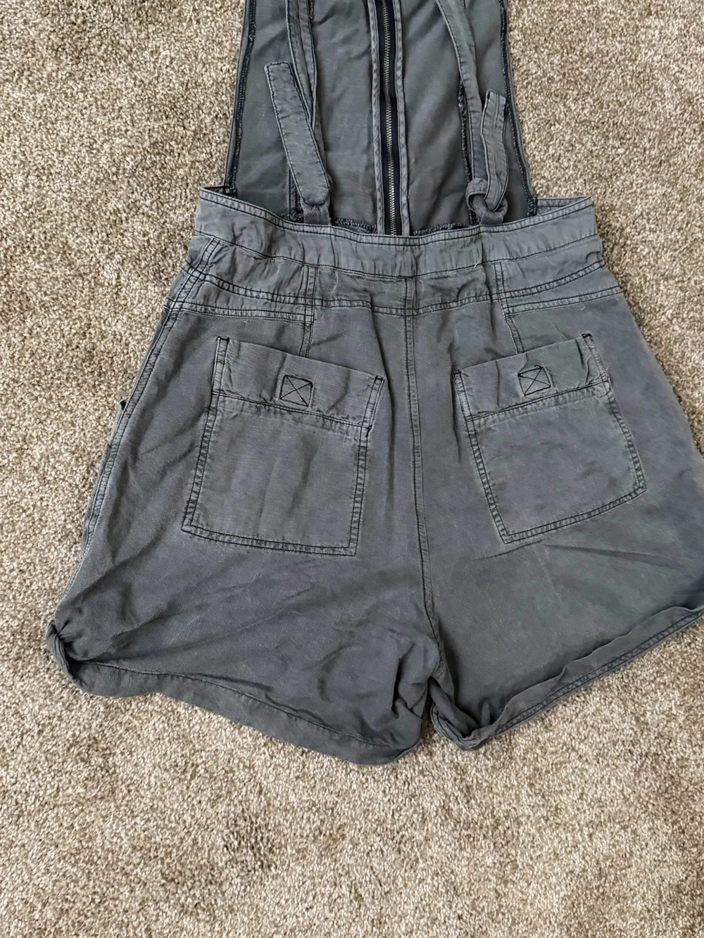 Free People Charcoal Gray Short Overalls